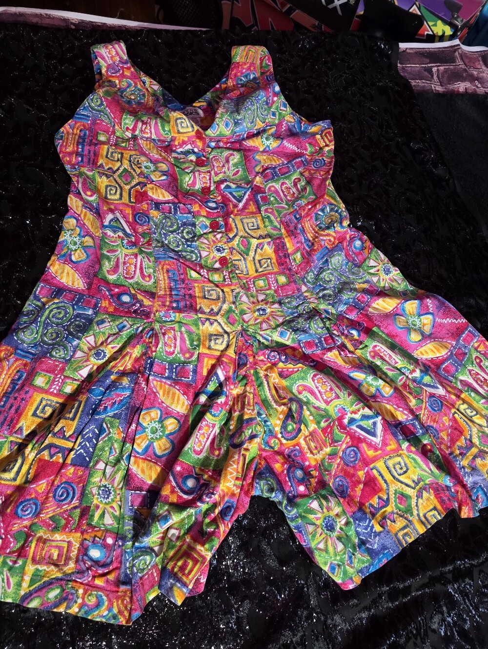SUPER cute RARE 80's 90's Romper short set outfit boho COLORFUL cheerful Artsy f